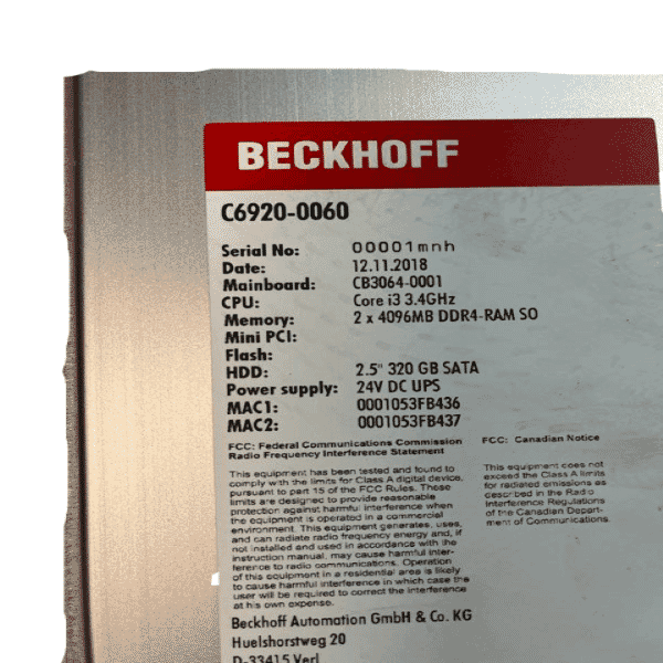 Beckhoff C6920-0060 Control cabinet Industrial PC