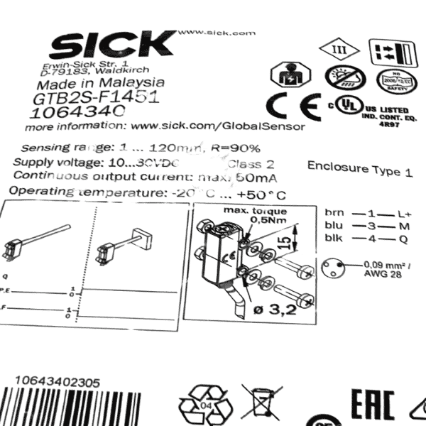 Sick 1064340 Photoelectric proximity sensor